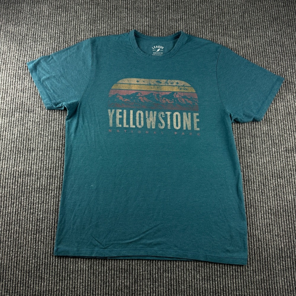 League Yellowstone National Park Graphic T-Shirt Mens Medium Teal Blue Heather